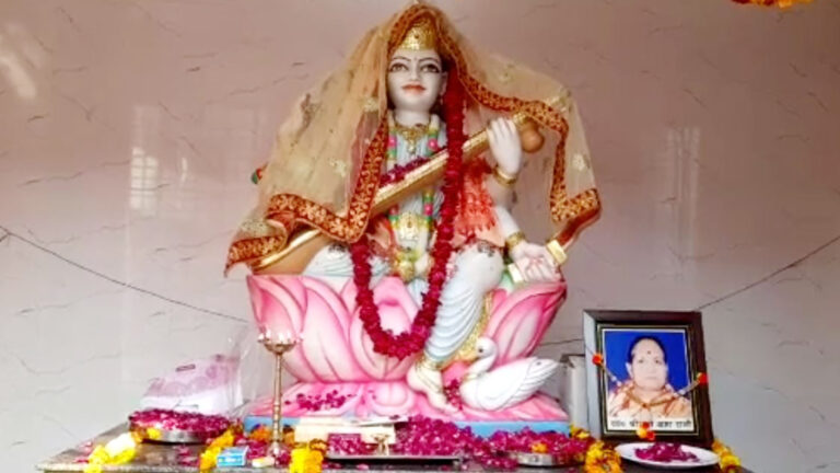 मां सरस्वती की प्रतिमा का अनावरण